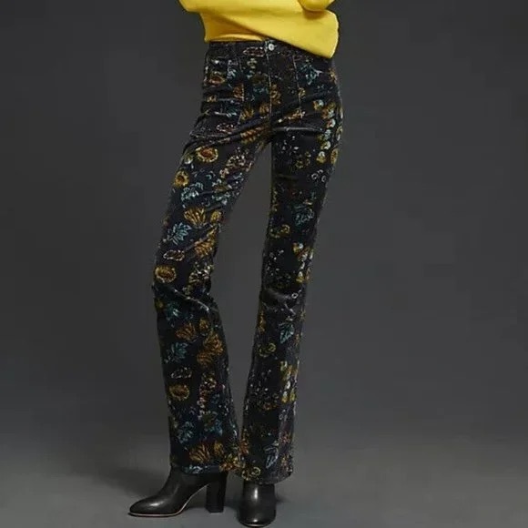 Pilcro Pants - Anthropologie Pilcro The Icon Corduroy Flare Low-Rise Jeans Pants Floral Size 23